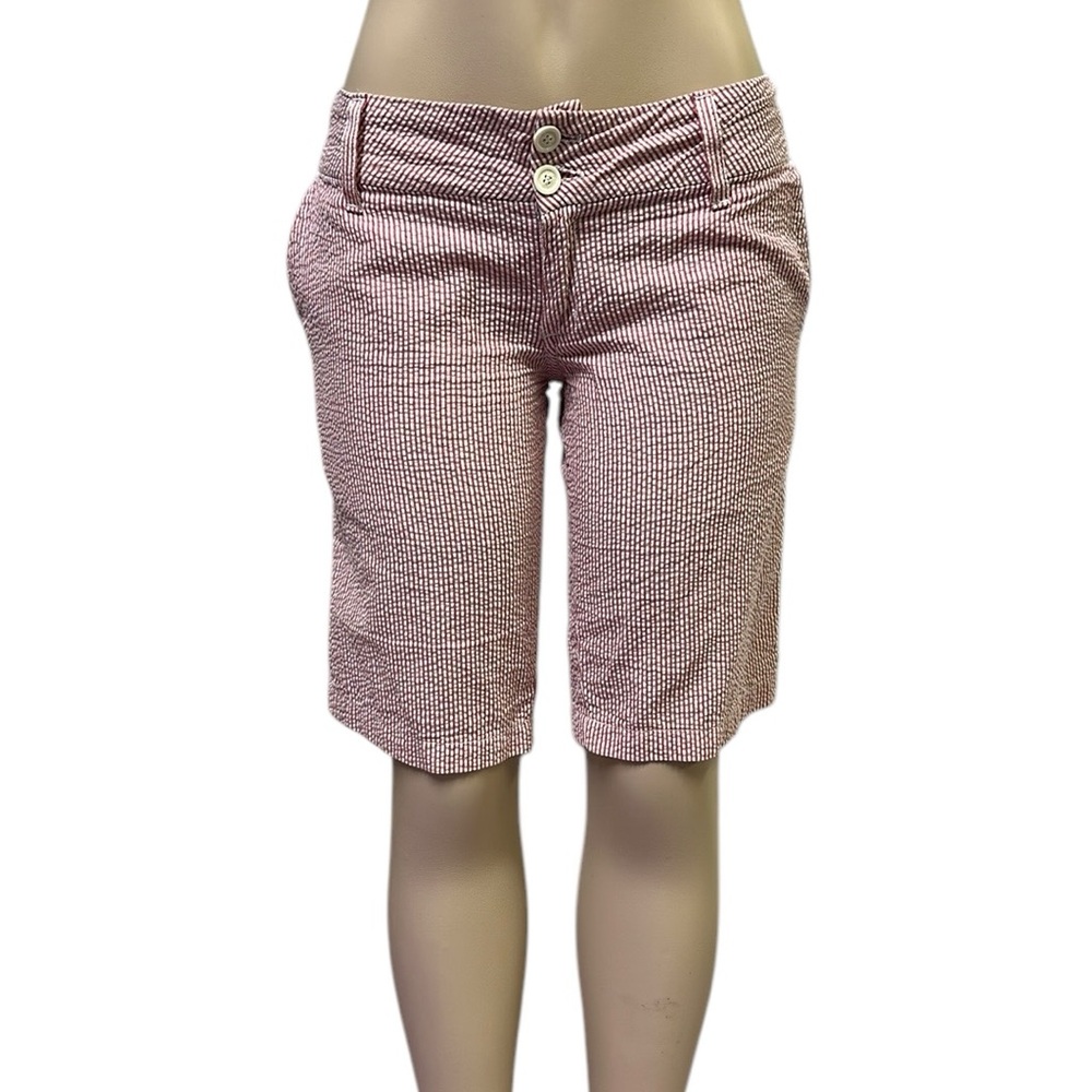 Hurley Striped Seersucker Bermuda Shorts Pink White Cotton Blend USA Juniors 5